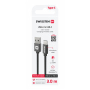 Lade- und Datenkabel Swissten Textile USB / USB-C 3 m schwarz černá