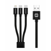 Lade- und Datenkabel Swissten DATA CABLE TEXTILE 3in1 1,2 M BLACK schwarz