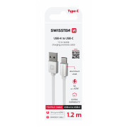 Lade- und Datenkabel Swissten Textile USB / USB-C 1,2 m silber stříbrná