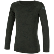 Kinder-T-Shirt Zulu Merino Woody 160 Long grün dark green melange