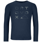 Herren-T-Shirt Ortovox 185 Merino Brand Outline Ls M blau deep ocean