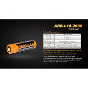 Wiederaufladbare Batterien Fenix 18650 2600 mAh (Li-Ion)