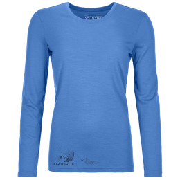 Damen-T-Shirt Ortovox 185 Merino Logo Spray Ls W blau sky blue