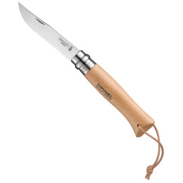 Klappmesser Opinel Vri N°08 Inox-Griff aus Buche + Lederschnur