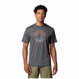Herren-T-Shirt Columbia Kwick Hike™ Graphic Short Sleeve Tee schwarz/grau Black Heather, Peaked Lifestyle