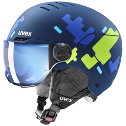 Kinder Skihelm Uvex Rocket Jr. Visor blau/grün blue puzzle