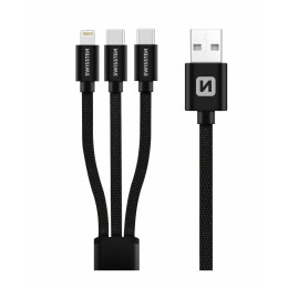 Lade- und Datenkabel Swissten DATA CABLE TEXTILE 3in1 1,2 M BLACK schwarz