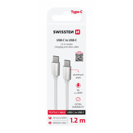 Lade- und Datenkabel Swissten Textile USB-C / USB-C 1,2 m silber stříbrná
