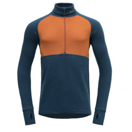 Herren-Rollkragenpullover Devold Expedition Man Zip Neck blau/orange Flame/Flood