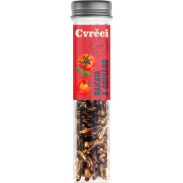 Essbare Grillen Sens Knusprig geröstete Grillen Tomaten & Oregano