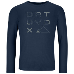 Herren-T-Shirt Ortovox 185 Merino Brand Outline Ls M blau deep ocean