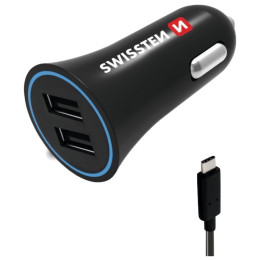 Auto-Adapter Swissten Car Charger + USB-C Cable schwarz Black