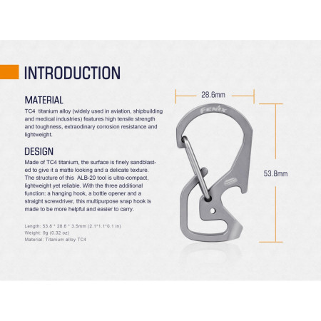 Karabiner Fenix Multifunktionaler Titankarabiner Fenix ALB-20