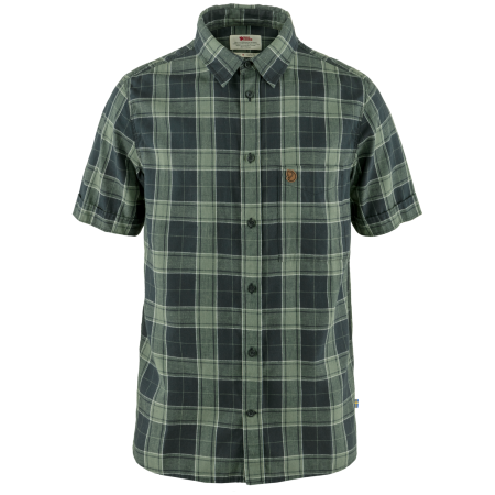 Herrenhemd Fjällräven Övik Travel Shirt SS M blau/grün Dark Navy-Patina Green