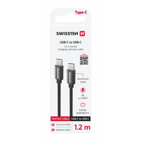 Lade- und Datenkabel Swissten Textile USB-C / USB-C 1,2 m schwarz černá