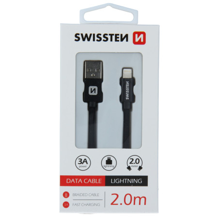 Lade- und Datenkabel Swissten Textile USB / Lightning 2 m schwarz černá
