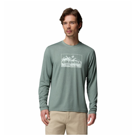 Herren-T-Shirt Columbia Parsons Point™ Ls Graphic Tee hellgrün Sedona Sage Heather Framed Peakscape