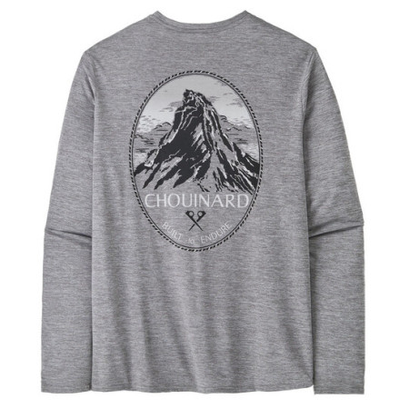 Herren-T-Shirt Patagonia M's L/S Cap Cool Daily Graphic Shirt - Lands grau Chouinard Crest: Feather Grey