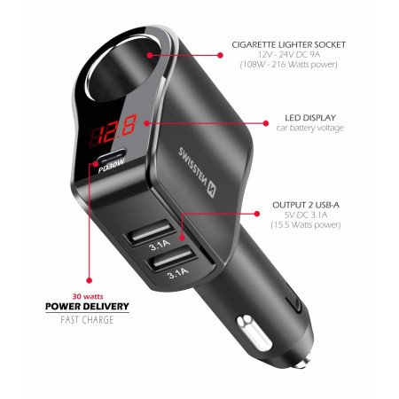 Auto-Adapter Swissten Car Adapter Compact 108W - 216W