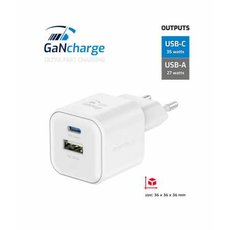 Ladegerät Swissten TRAVEL CHARGER GaN 1x USB-C 35W PD + 1x USB-A 27W QC