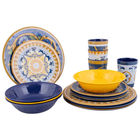 Geschirr Bo-Camp Tableware Sicilian 16pcs blau/gelb