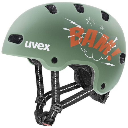 Kinder Fahrradhelm Uvex Kid 4 Style khaki bam moss green - papaya matt