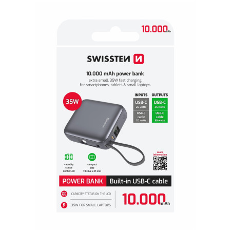 Powerbank Swissten Space 10000 mAh, 35W USB-C silber stříbrná