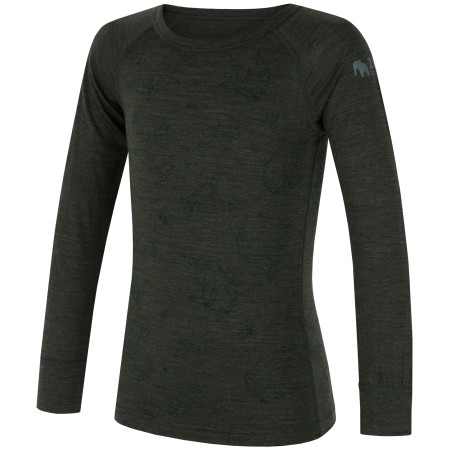 Kinder-T-Shirt Zulu Merino Woody 160 Long grün dark green melange