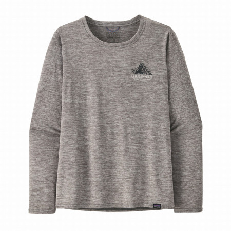 Damen-T-Shirt Patagonia W's L/S Cap Cool Daily Graphic Shirt - Lands grau Chouinard Crest: Feather Grey