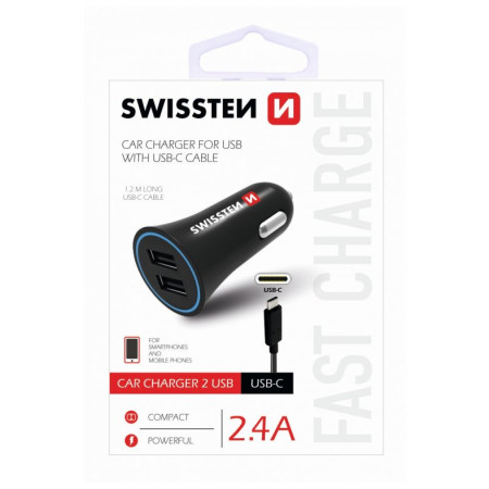 Auto-Adapter Swissten Car Charger + USB-C Cable