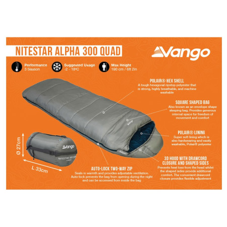 Dreijahreszeiten-Schlafsack Vango Nitestar Alpha 300 Quad