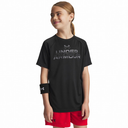 Kinder-T-Shirt Under Armour Tech Split Wordmark SS-BLK schwarz Black