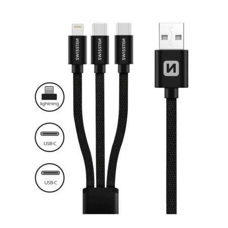 Lade- und Datenkabel Swissten DATA CABLE TEXTILE 3in1 1,2 M BLACK