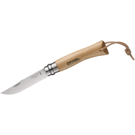Messer Opinel Vri N°07 Inox-Buchengriff + Lederschnur