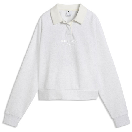 Damen-Sweatshirt Puma CLASS Relaxed Longsleeve Polo FL weiß White Glow Heather