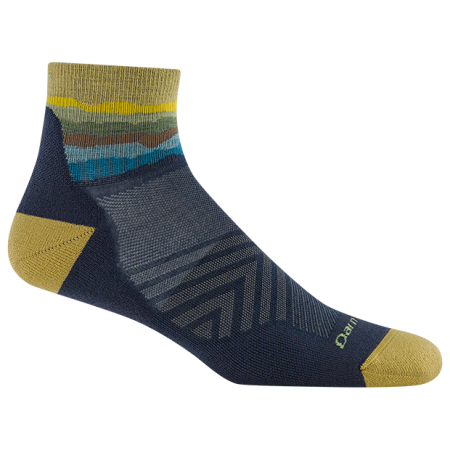 Herrensocken Darn Tough Run Quarter Ultra-Lightweight With Cushion grau/gelb skyracer blue