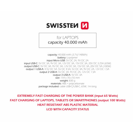 Powerbank Swissten Power Line 40000 mAh 100W