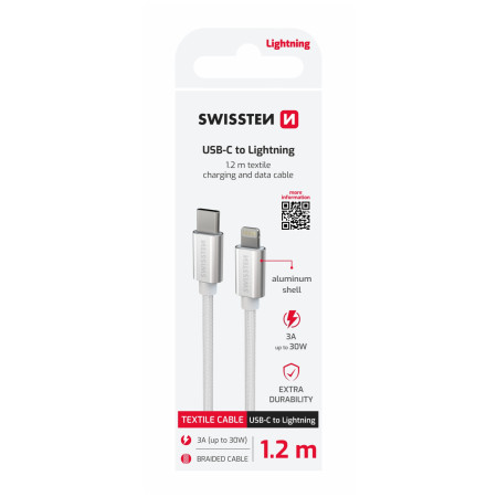 Lade- und Datenkabel Swissten Textile USB-C / Lightning 1,2 m silber stříbrná