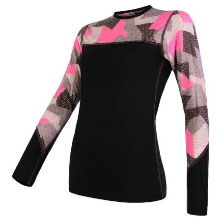 Damen-Funktionsshirt Sensor Merino Impress (long sleeve) schwarz/rosa Black/Camo
