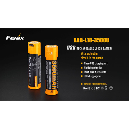 Wiederaufladbare Batterien Fenix 18650 3500 mAh USB Li-ion