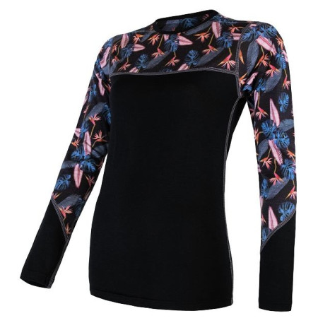 Damen-Funktionsshirt Sensor Merino Impress (long sleeve) schwarz/blau Blk/Floral