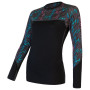 Damen-T-Shirt Sensor Merino Impress, dl.rukáv schwarz/blau Black/Stripes
